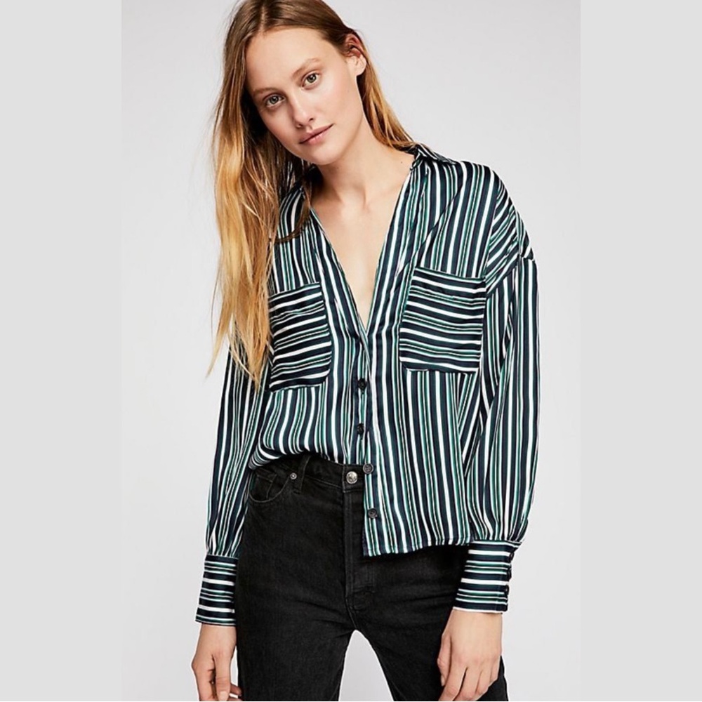 free people mad about you striped button down blouse